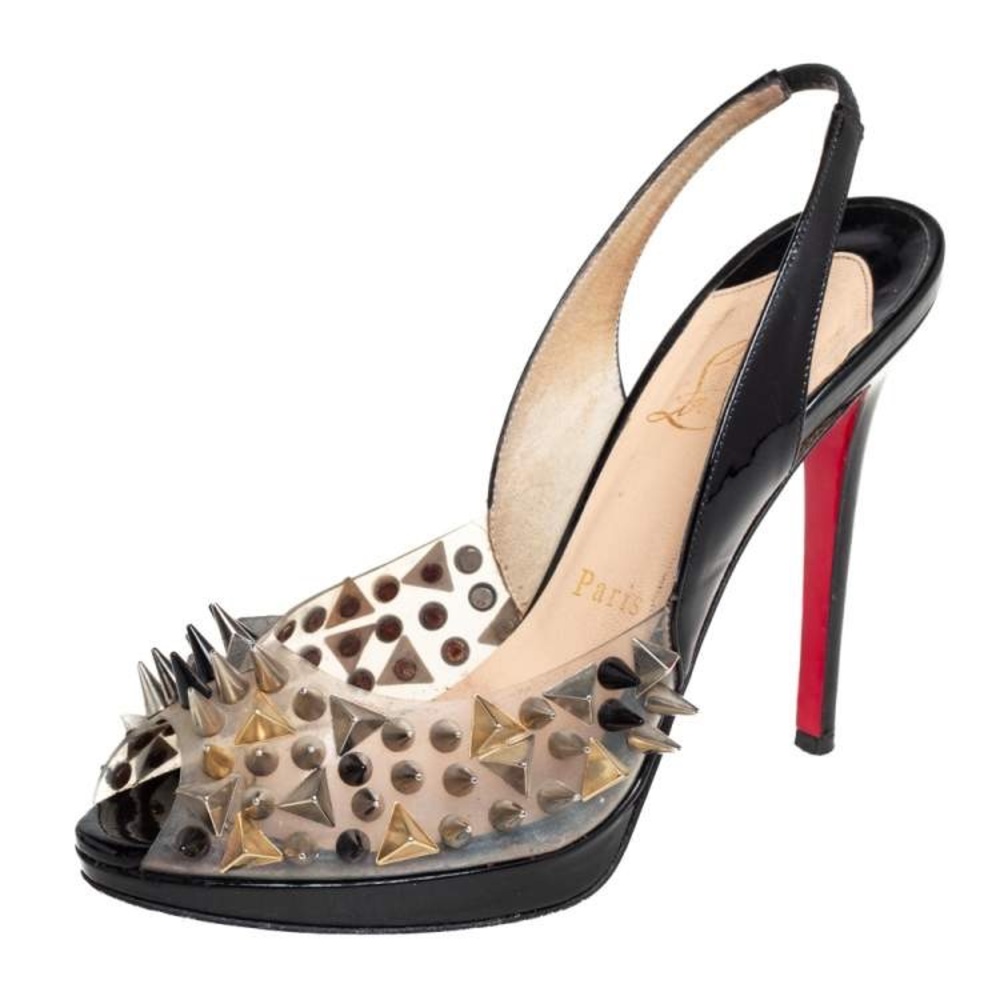 Christian Louboutin Black and Red Stiletto Heels Rock Slingback